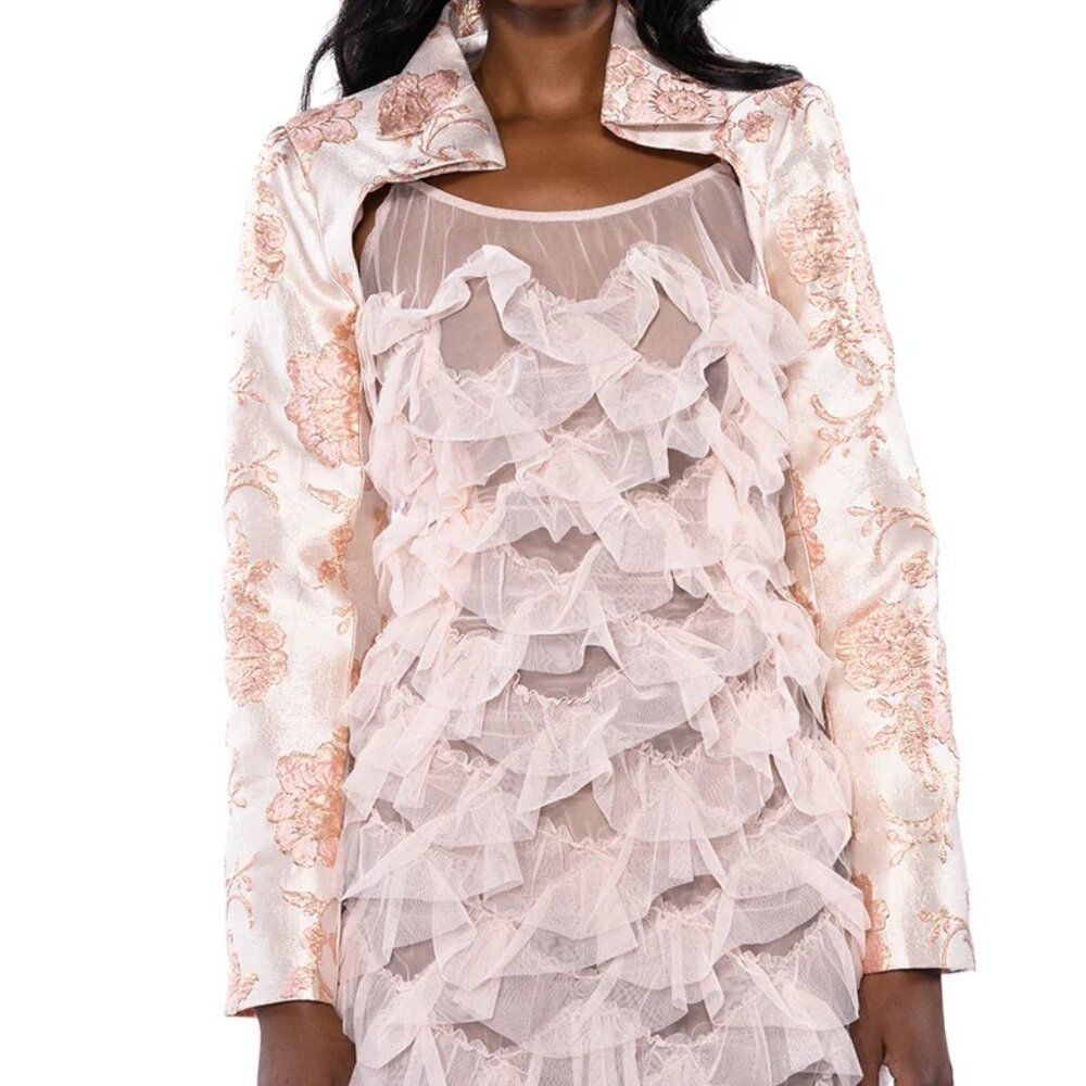 Baroque Floral Brocade Blush Cropped Bolero  – AKIRA Size L